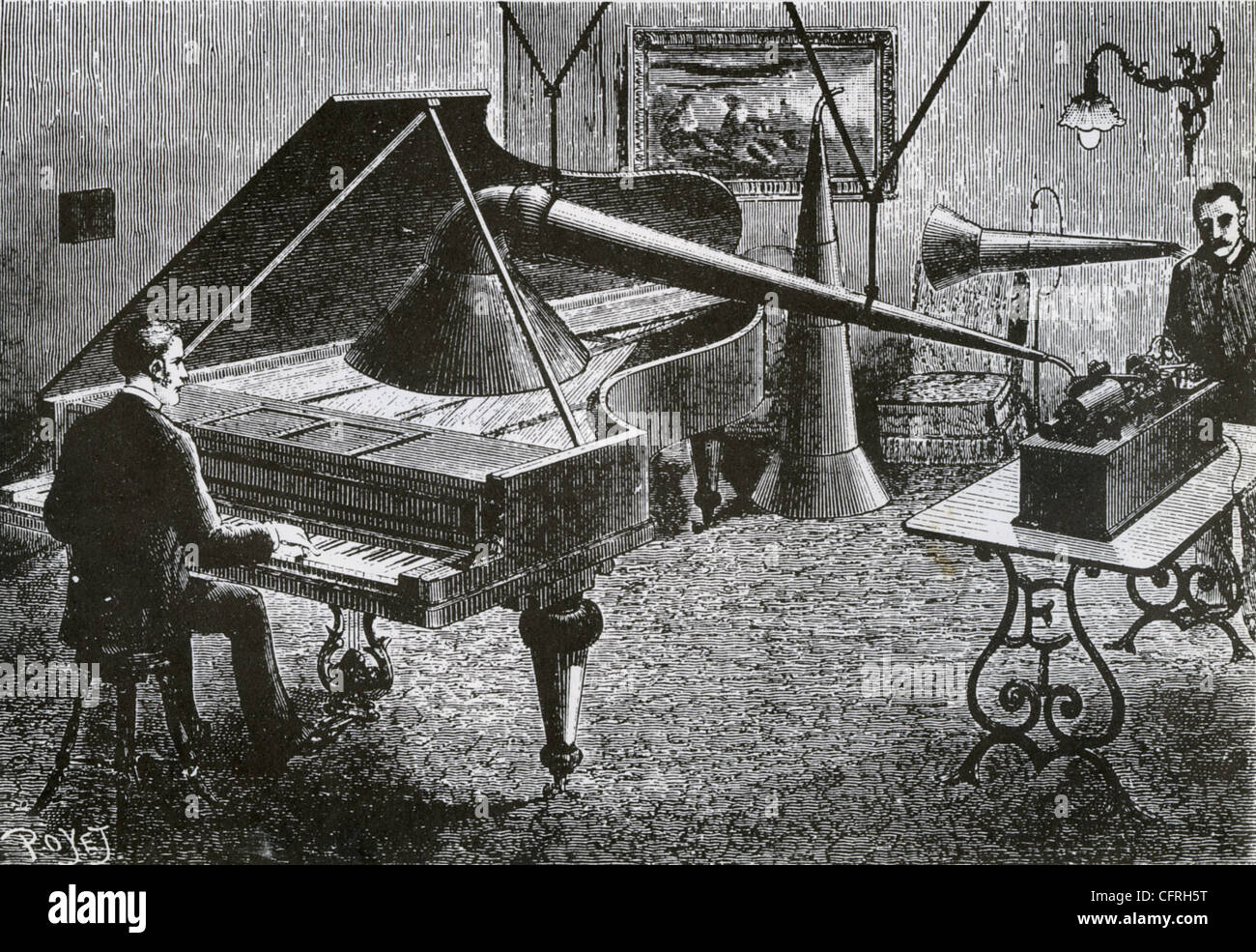 Grabación de piano utilizando uno de Thomas Edisons máquinas con cilindros de unos 1900 Foto de stock