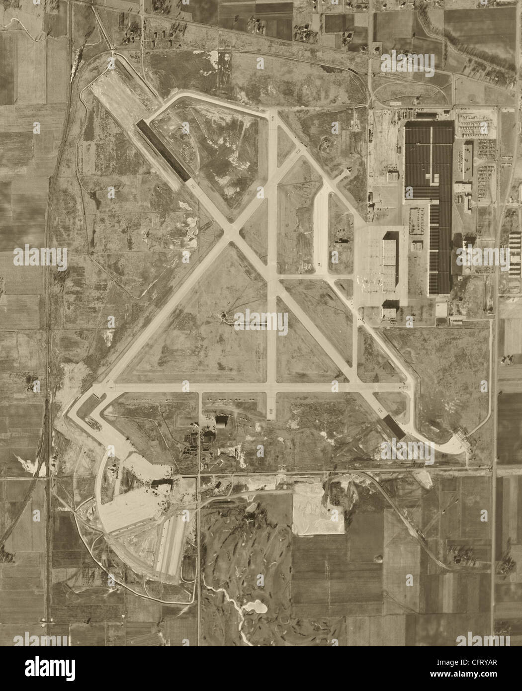 Fotografía aérea histórica Aeropuerto O'Hare de Chicago 1951 ORD. Foto de stock