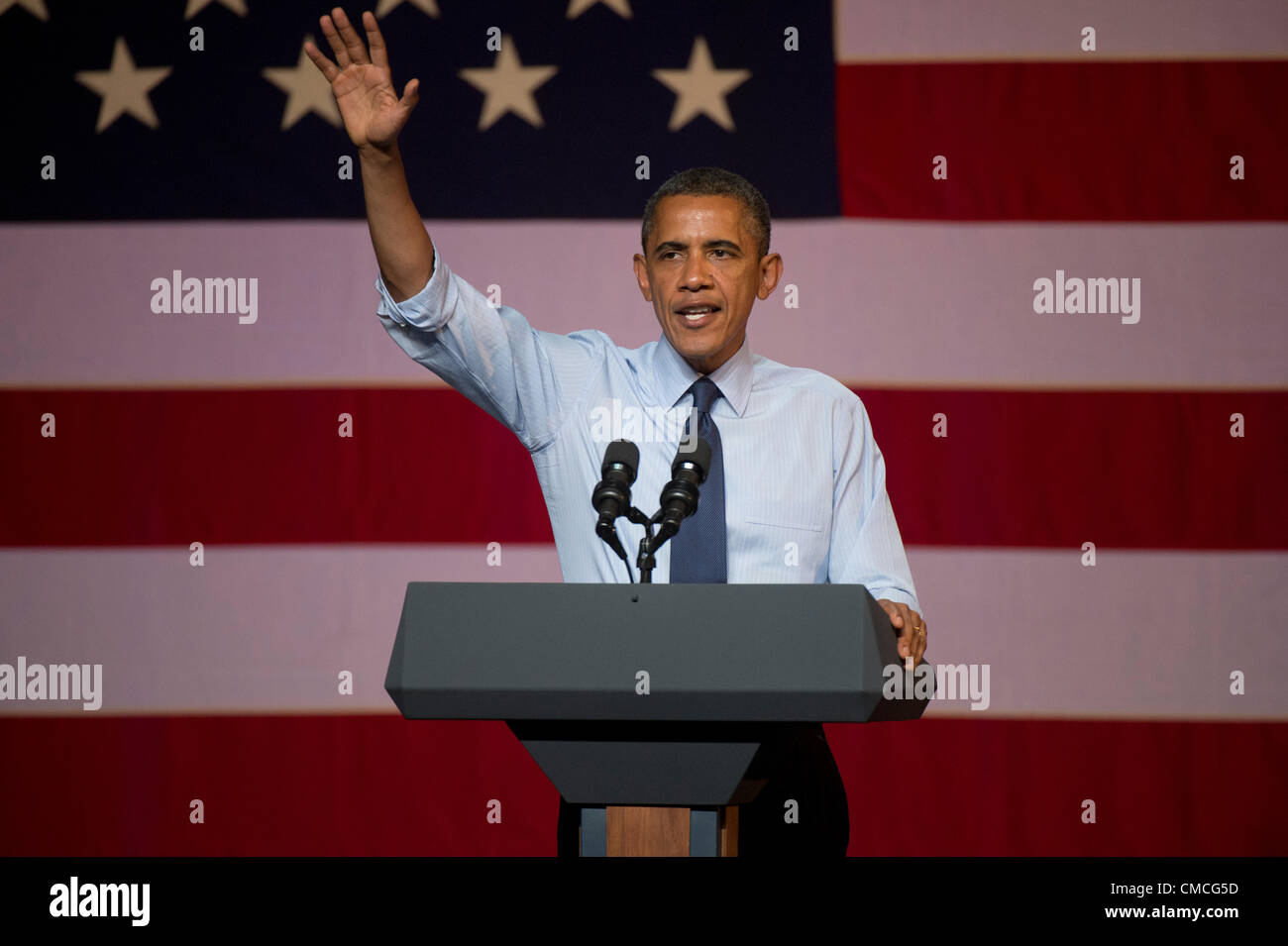El presidente estadounidense Barack Obama hace una parada de la campaña de Texas El martes por la noche en el Austin Music Hall durante la campaña de 2012 Foto de stock