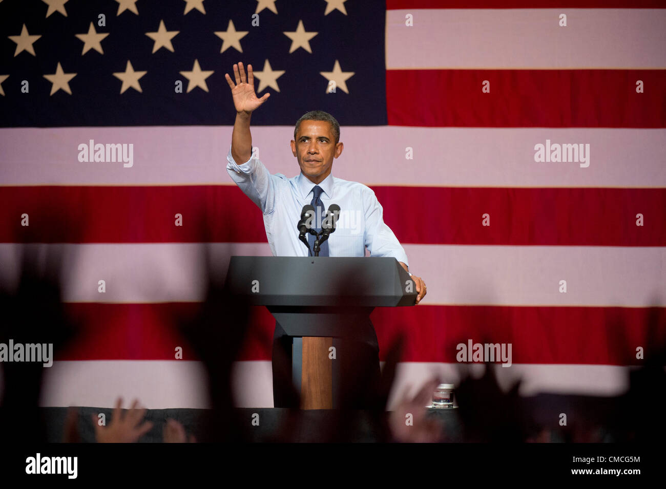 El presidente estadounidense Barack Obama hace una parada de la campaña de Texas El martes por la noche en el Austin Music Hall durante la campaña de 2012 Foto de stock