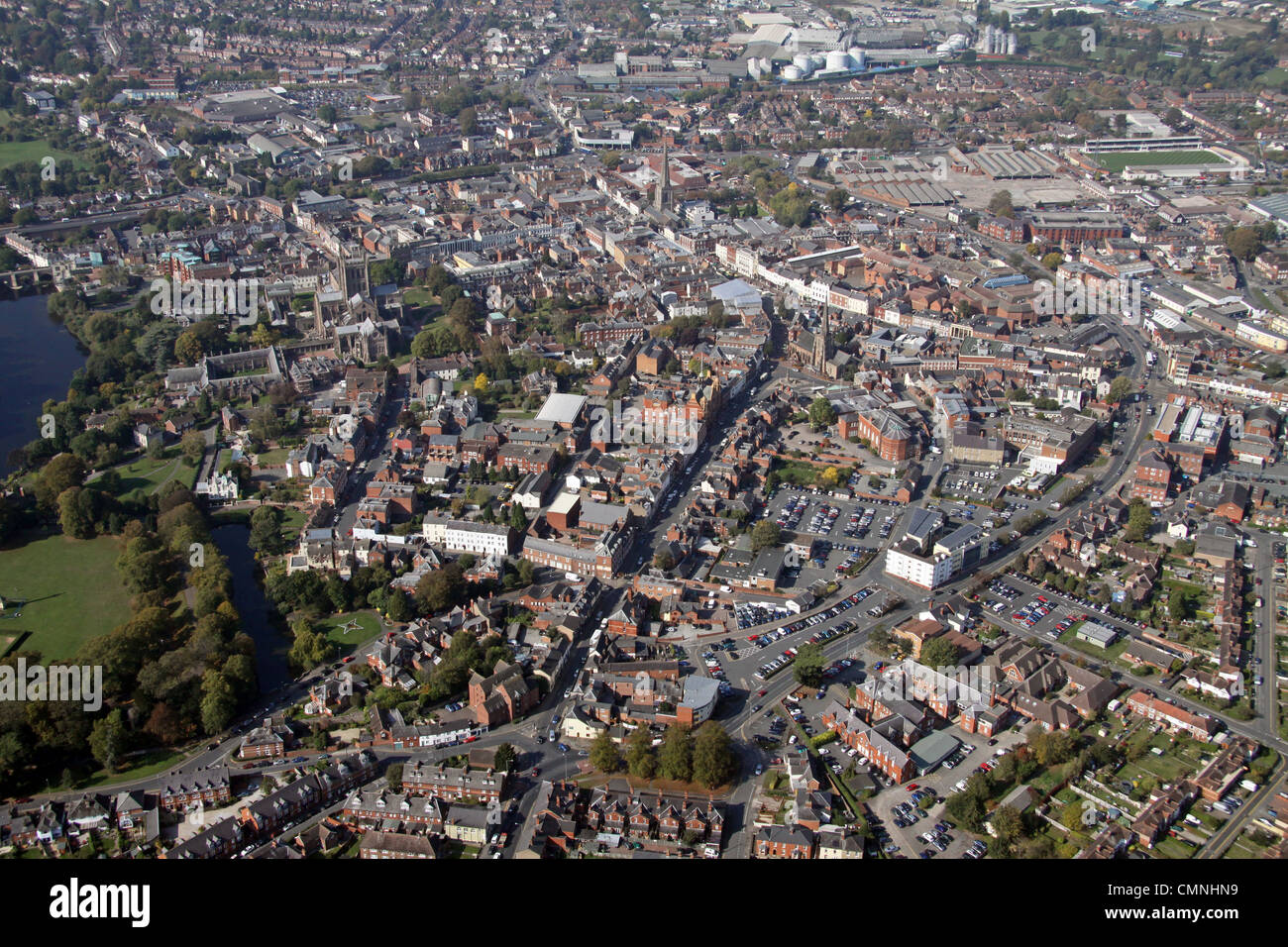 Vista aérea del centro de la ciudad Hereford Foto de stock