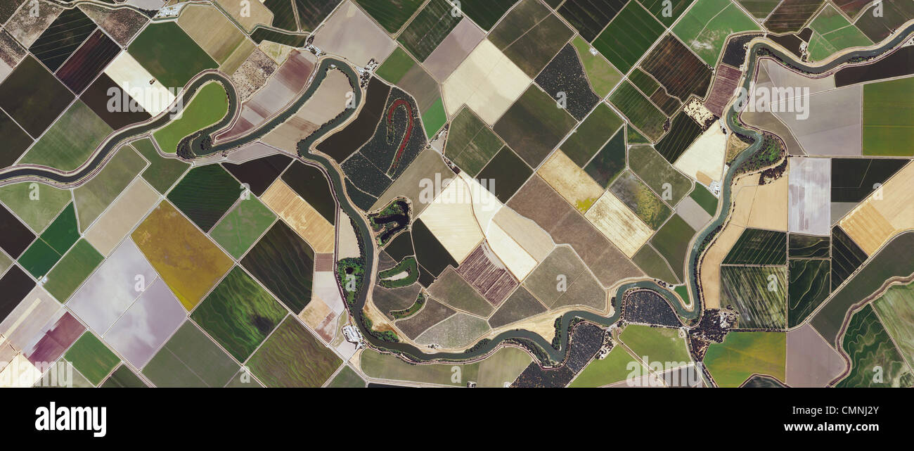 Mapa de fotos aéreas del delta del río Sacramento agrícola del condado de Yolo, California Foto de stock