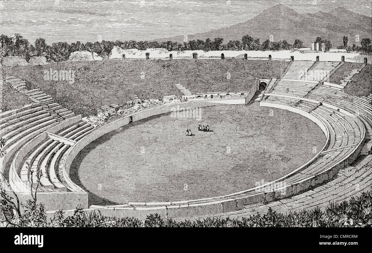 El Anfiteatro, Pompeya, Nápoles, Italia, a finales del siglo XIX. Foto de stock