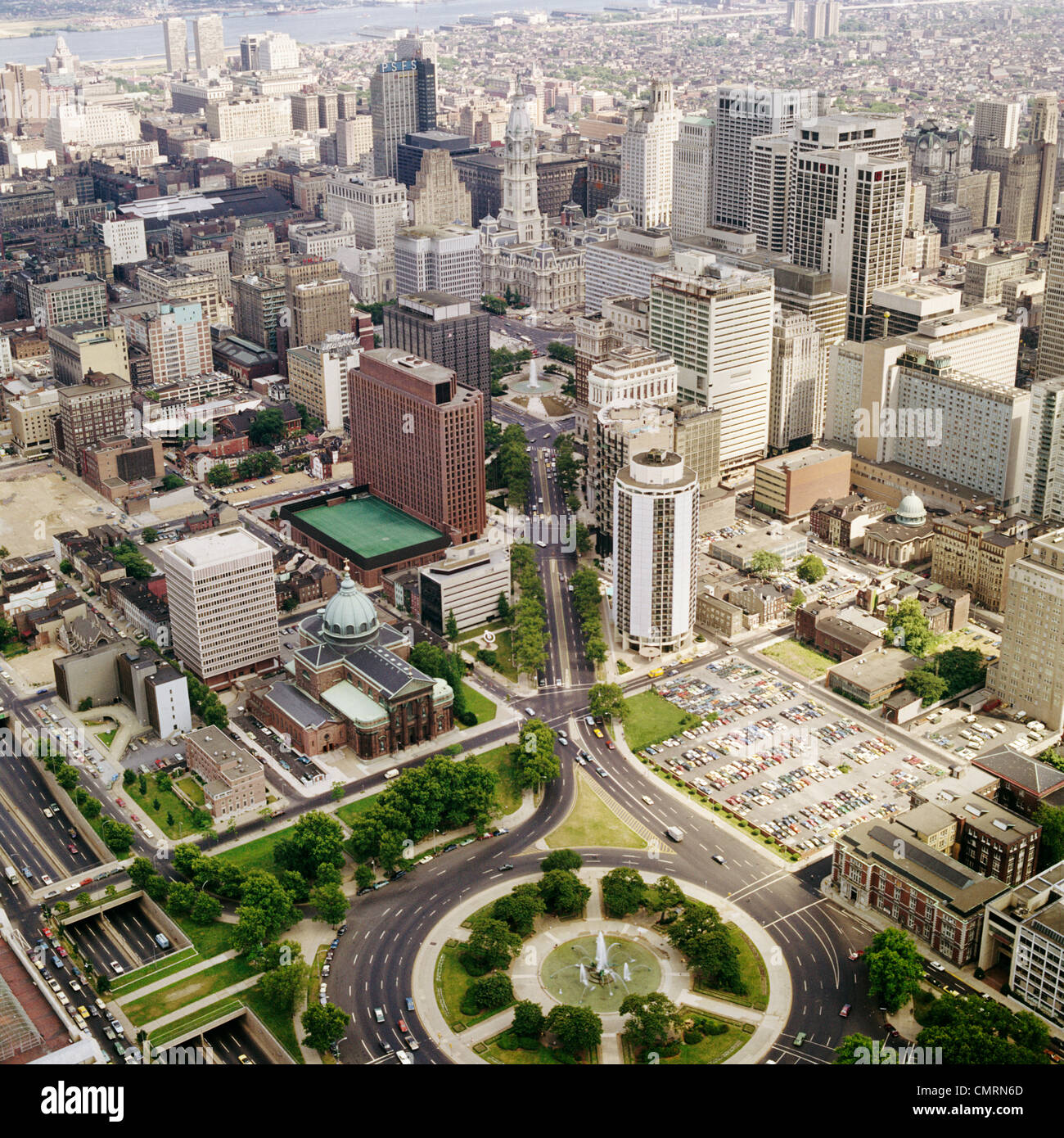 1960 1960 1970 1970 retro de Filadelfia, PA, Vista aérea del centro de