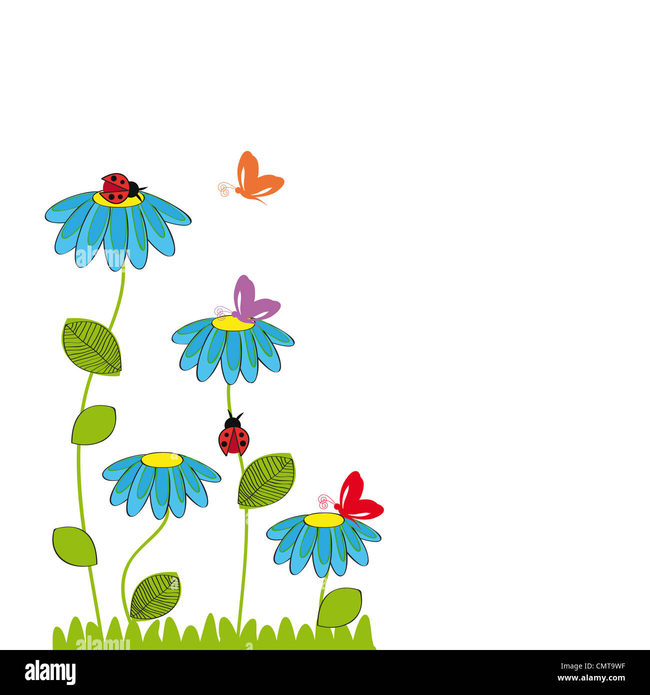 Cute dibujos animados para niños con flores y mariposas Fotografía de stock  - Alamy