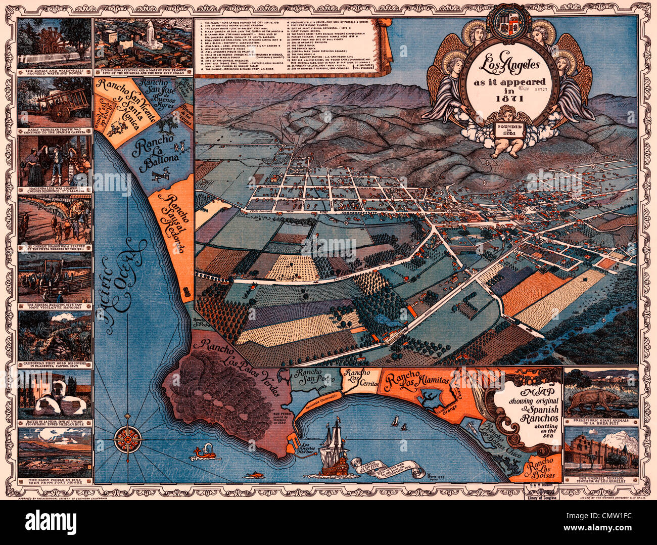 Mapa de Los Ángeles, California, 1871 Foto de stock