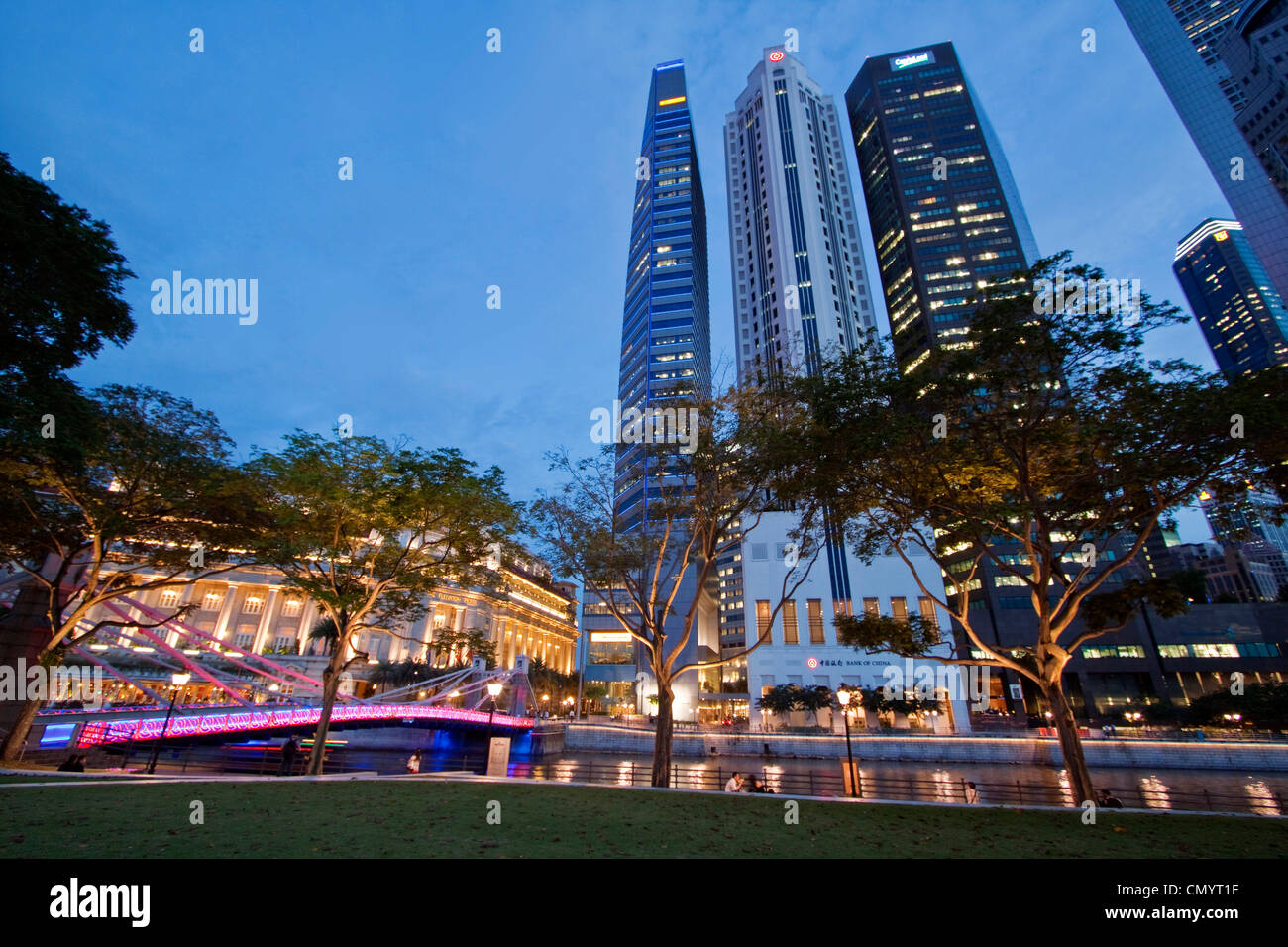 Asia singapur skyline panorama Hotel Fullerton Foto de stock