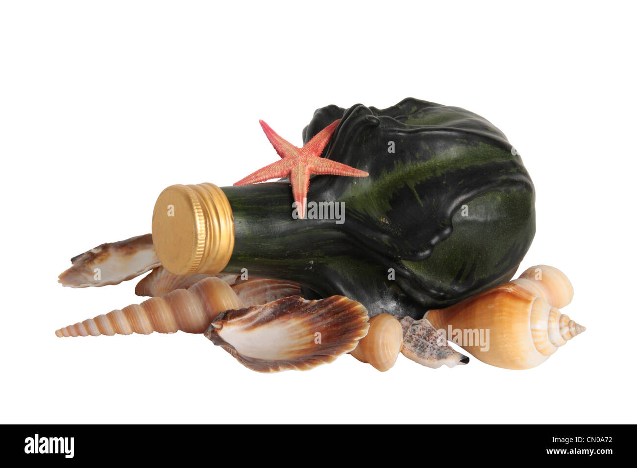 Botella con genie de mar Foto de stock