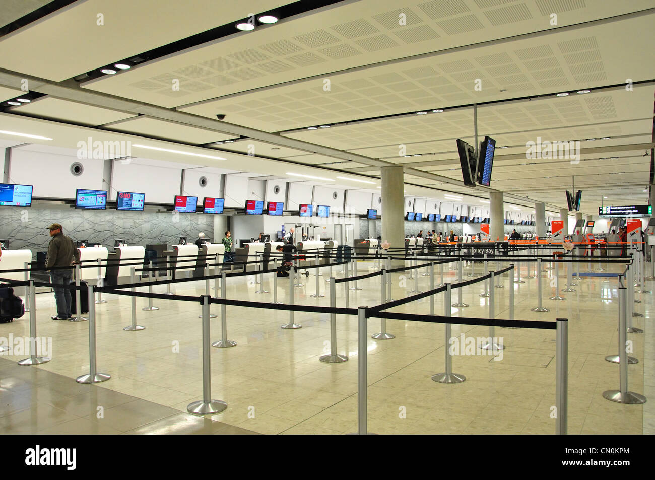 Área de check-in del vuelo en el aeropuerto internacional de Christchurch, Harewood, Christchurch, la región de Canterbury, Nueva Zelanda Foto de stock