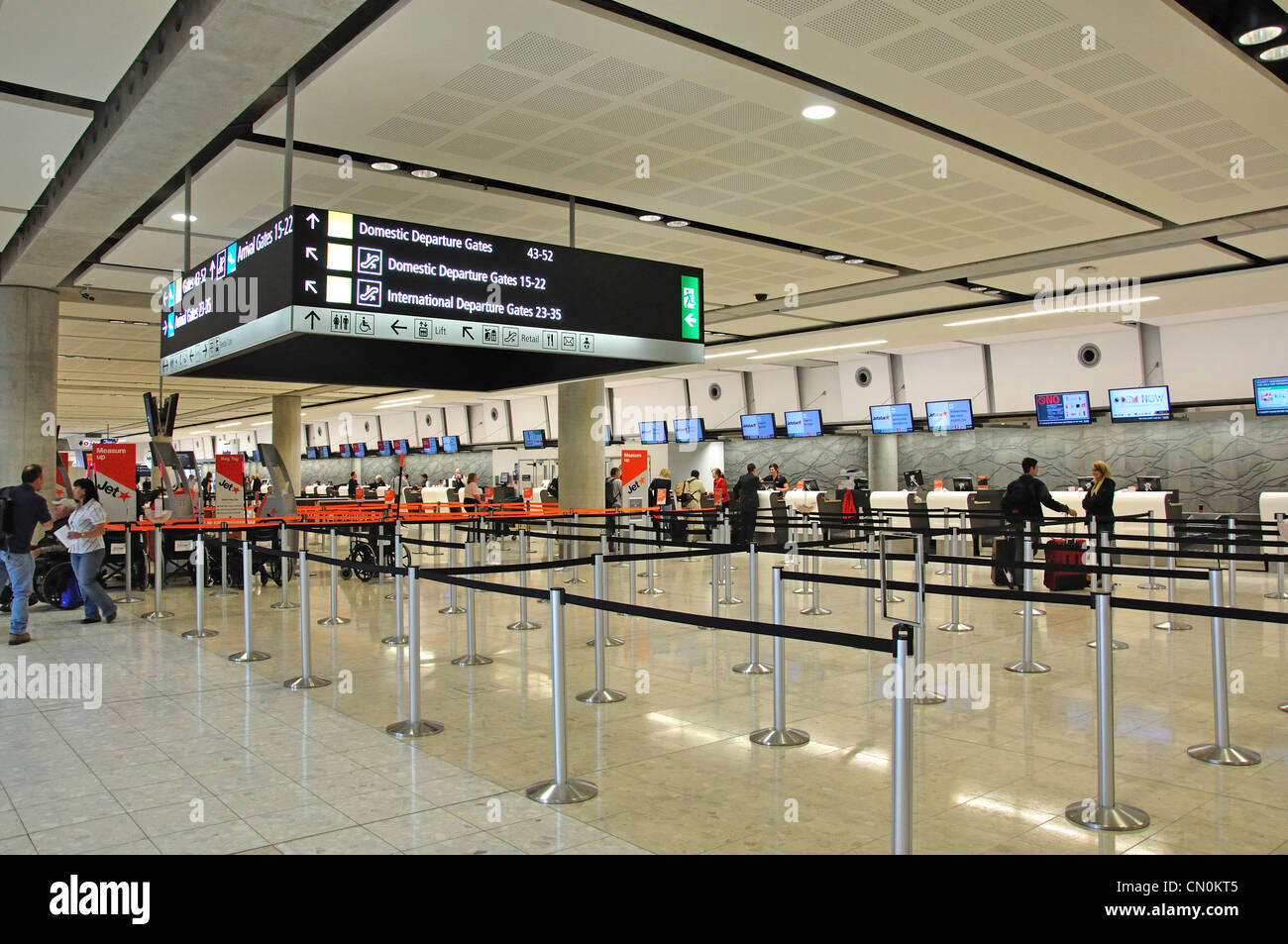Área de check-in del vuelo en el aeropuerto internacional de Christchurch, Harewood, Christchurch, la región de Canterbury, Nueva Zelanda Foto de stock