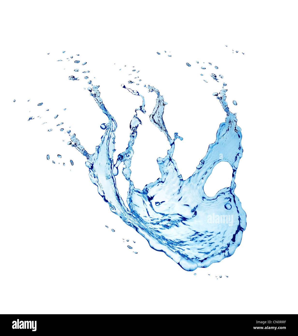 Blue Water Splash aislado sobre un fondo blanco. Foto de stock