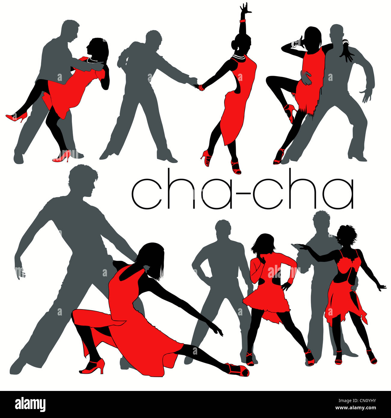 Cha-cha bailarines siluetas Set Foto de stock