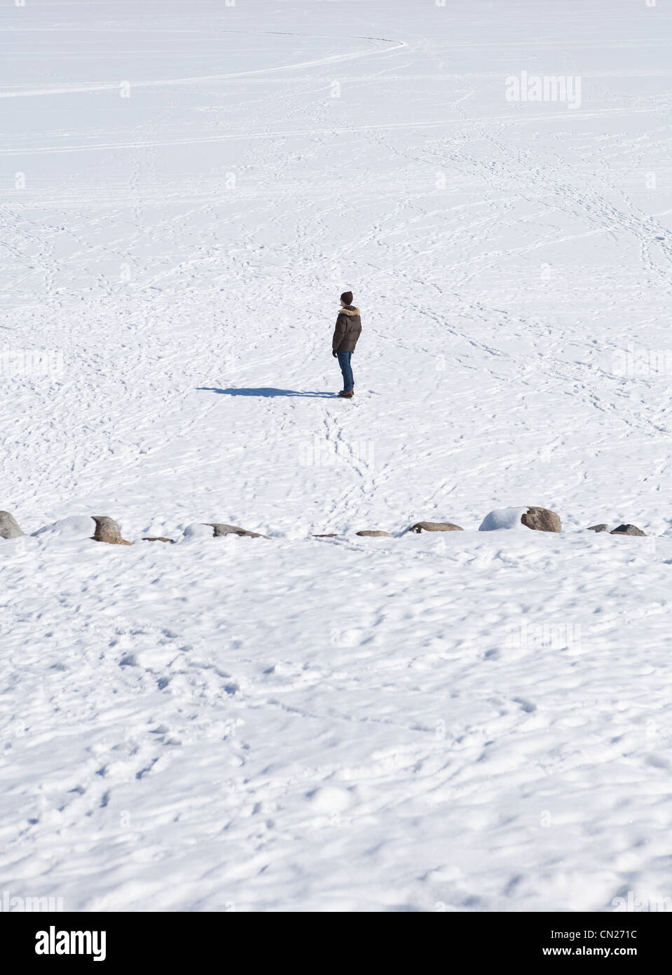 Hombre En Ropa De Invierno Caminar En La Nieve Y El Transporte De Esquí En  El Hombro. Fotos, retratos, imágenes y fotografía de archivo libres de  derecho. Image 83992223