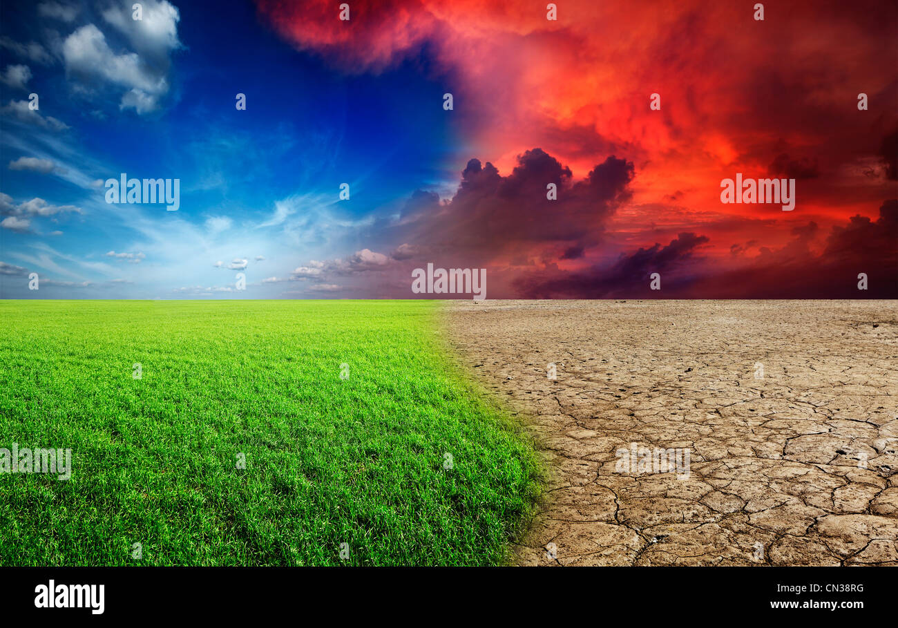 La ecología del paisaje - Concepto de cambio climático, invasión del desierto Foto de stock
