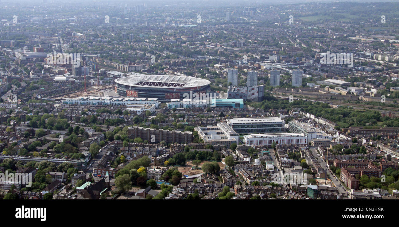 Vista aérea del Arsenal Emirates Stadium con Highbury, Londres N5 y N7 Foto de stock