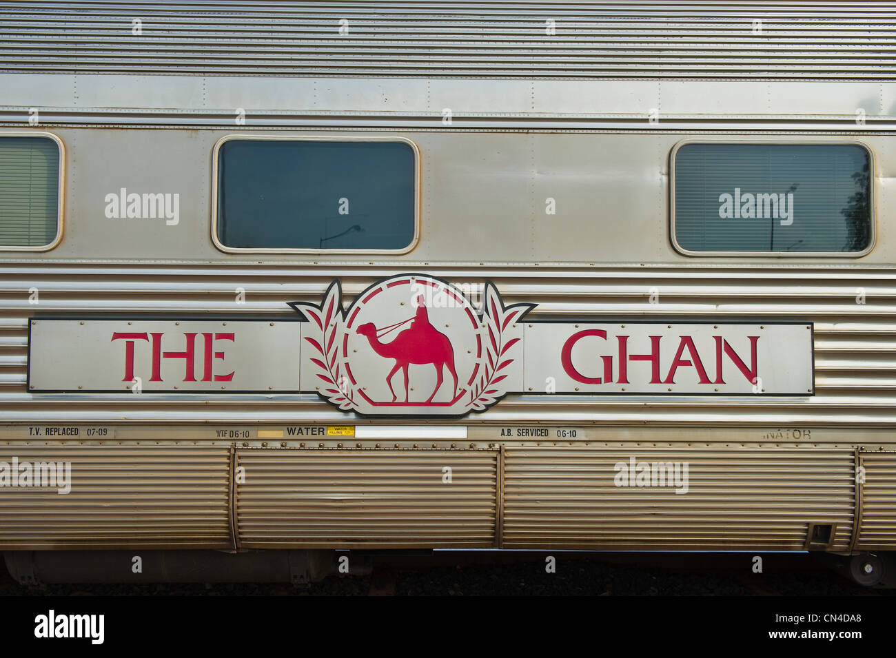 Australia, el Territorio del Norte, Darwin, estación de tren Ghan, el tren de partida designado por los jinetes de camellos Afghanisthan Foto de stock