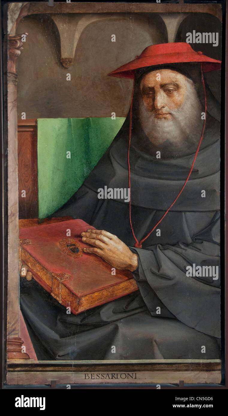 Vasilios o Basilius Bessarion cardenal obispo católico romano de Urbino pinturas 1474 Justus van Gent y Pedro Berruguete Foto de stock