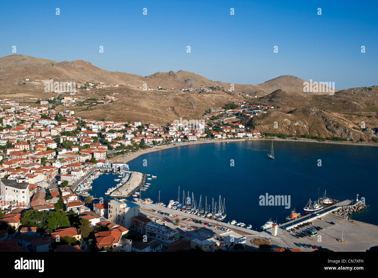 Grecia, Lemnos Island Myrina, capital y principal puerto de la isla, el  pequeño puerto pesquero del Bizantino Fotografía de stock - Alamy