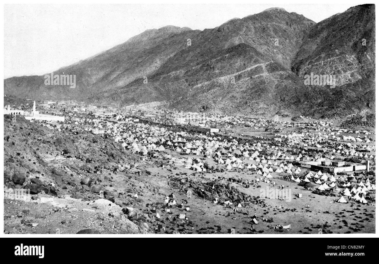 1917 Valle de Mina La Meca peregrinos carpa Ciudad Provincia de Makkah, en el oeste de Arabia Saudita Foto de stock