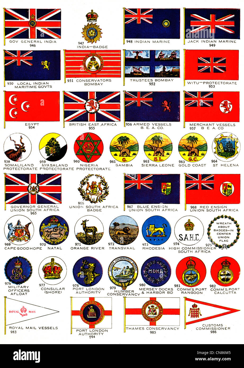 Publicado por primera vez en 1917 Banderas Bandera Insignia India conservadores marinos Egipto África Oriental Británica Witu buque armado Nigeria NiYASaland Foto de stock