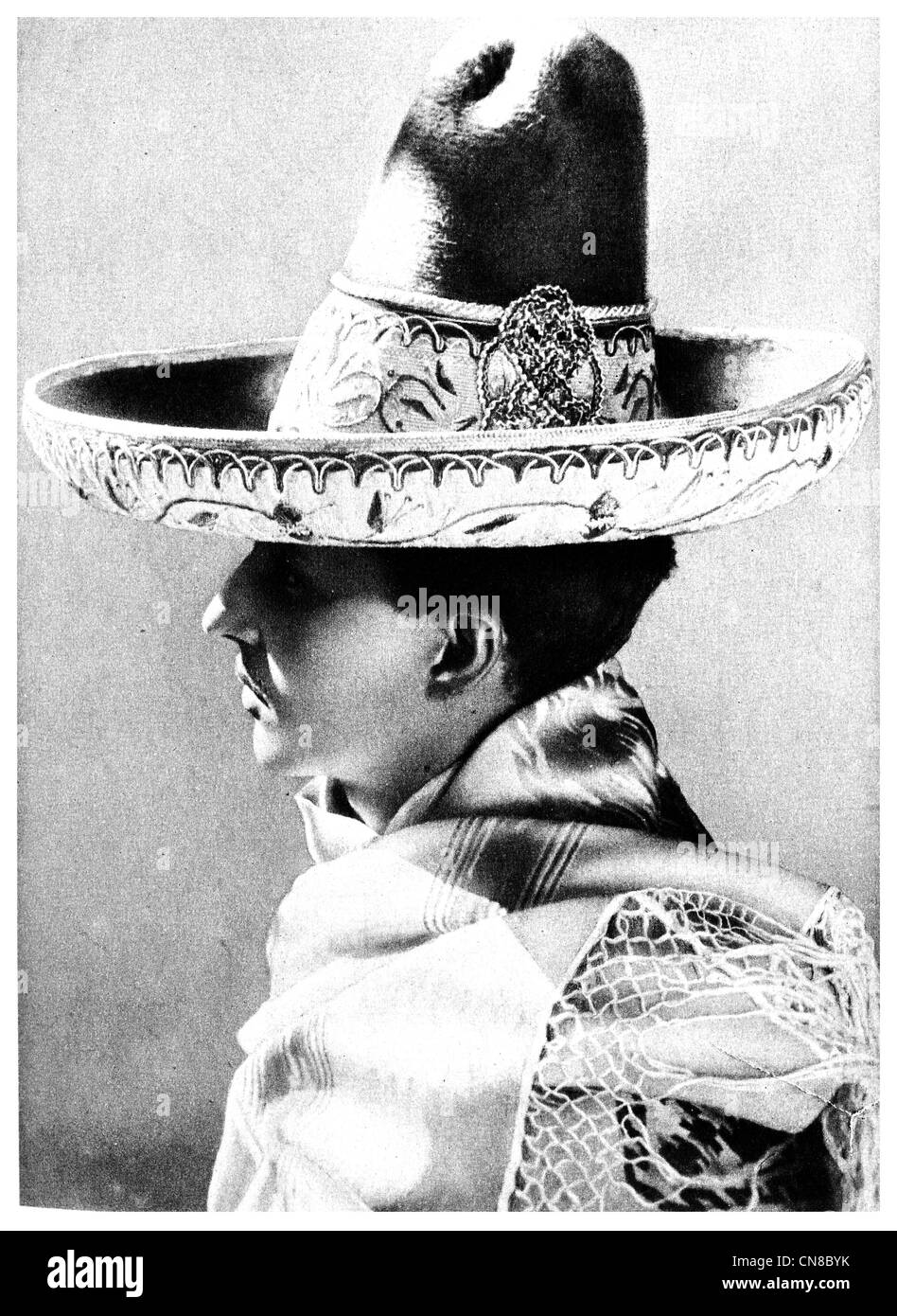 Publicado por primera vez en 1914 y un sombrero de charro tMexican jinete tradicional de México, Foto de stock