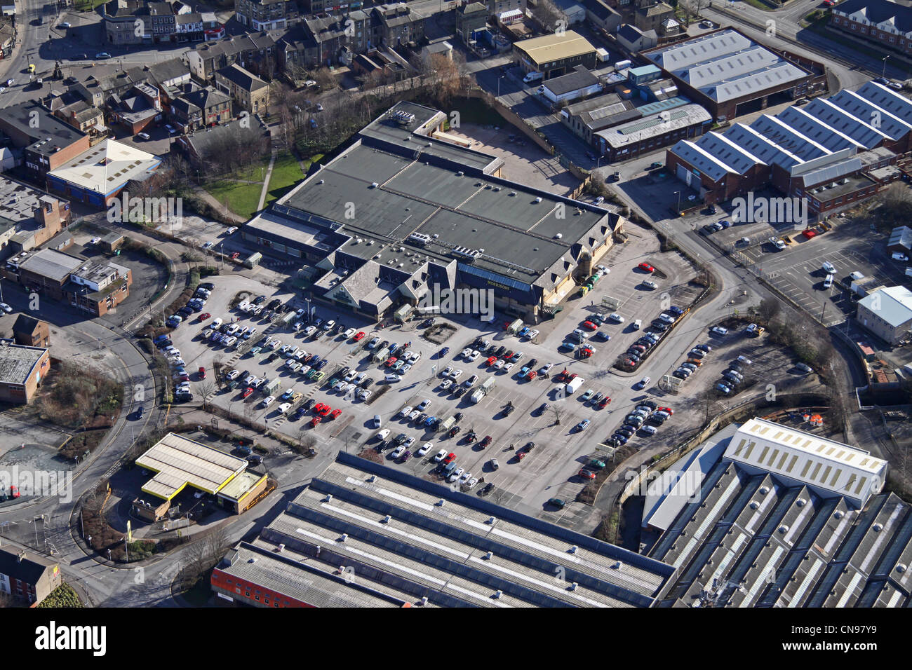 Vista aérea del supermercado Morrisons Heckmondwike Fotografía de stock