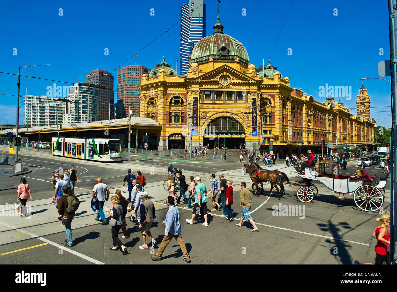 Melbourne, Victoria, Australia, la estación de Flinders Street Foto de stock
