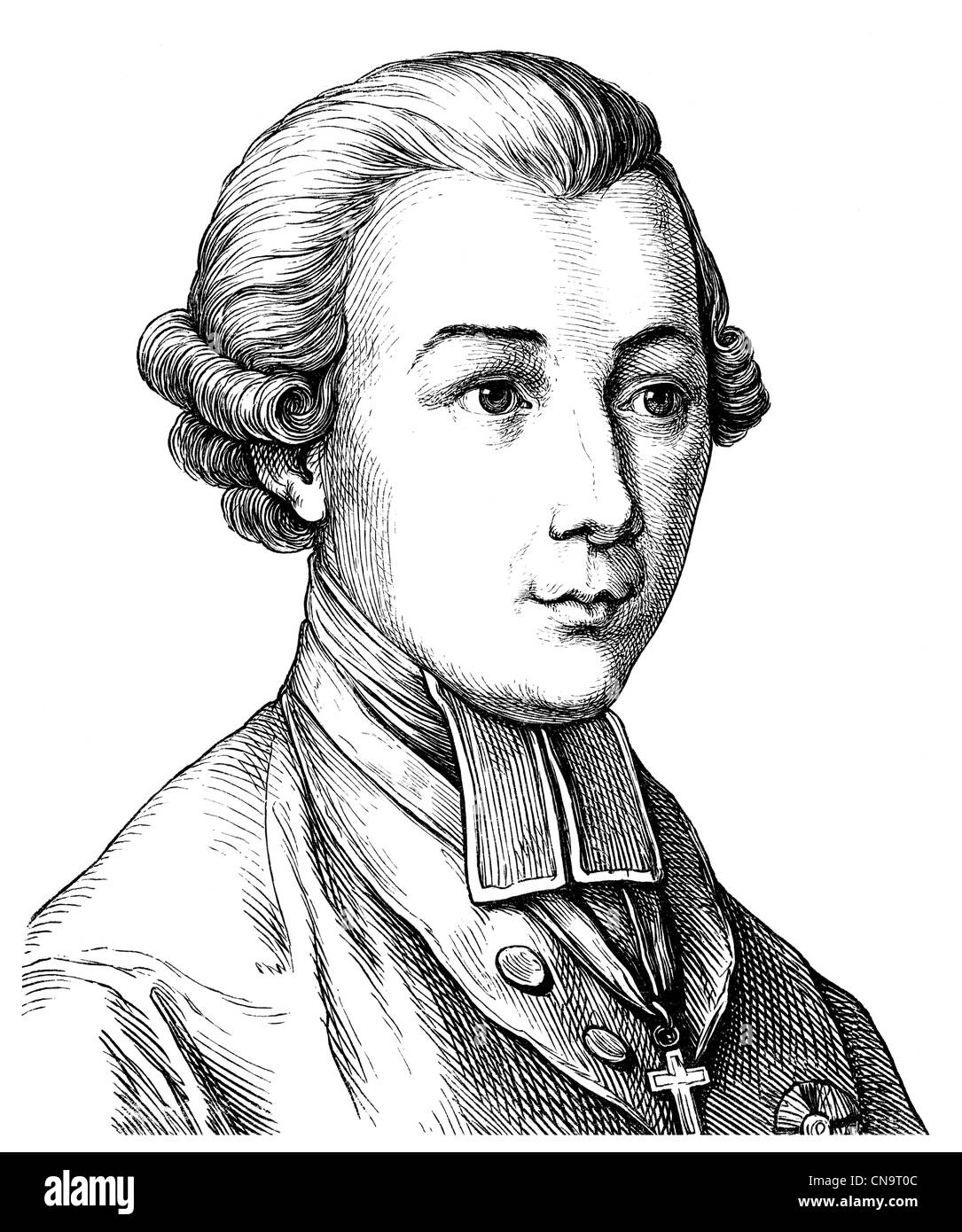 Dibujo histórico, Karl Theodor Anton Maria Barón von Dalberg, 1744 - 1817, arzobispo y estadista, filósofo y escritor Foto de stock