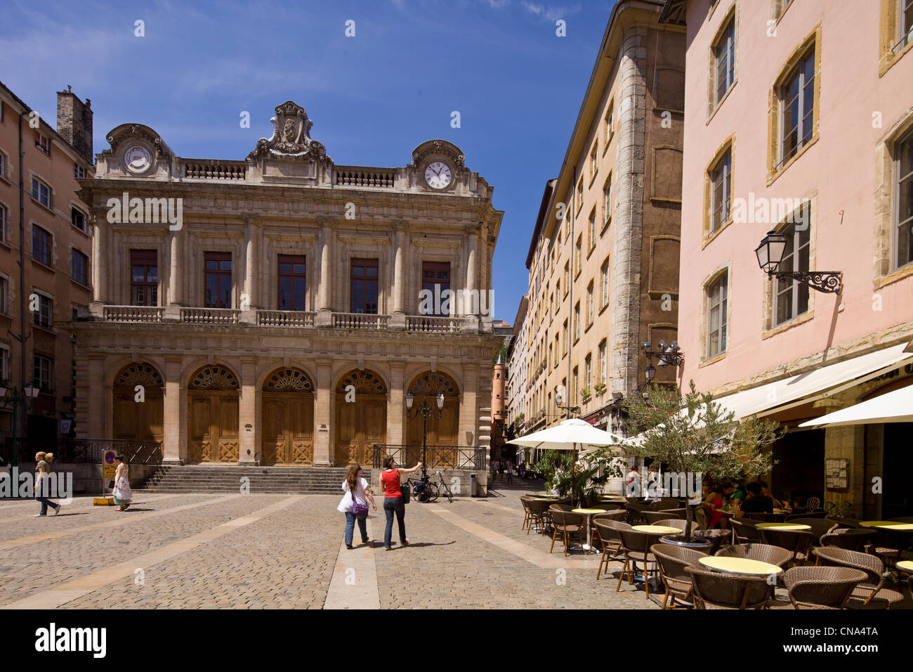 Francia, Ródano, Lyon, sitio histórico catalogado como Patrimonio Mundial por la UNESCO, Vieux Lyon (Casco Antiguo), Place du Change Foto de stock