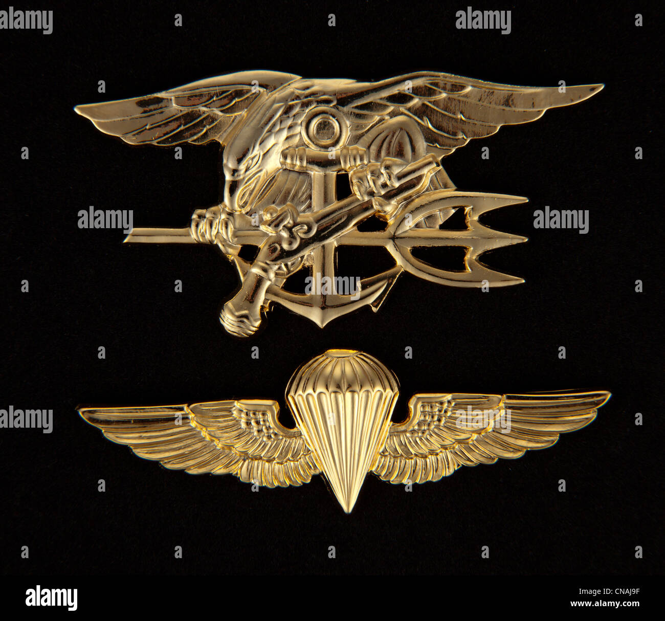 Navy SEALs trident a través de la insignia de paracaidista Naval sobre