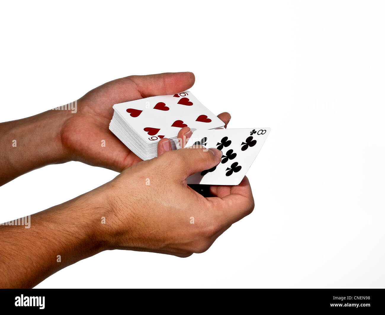 Repartir Las cartas de mano aislado en blanco Fotografía de stock - Alamy