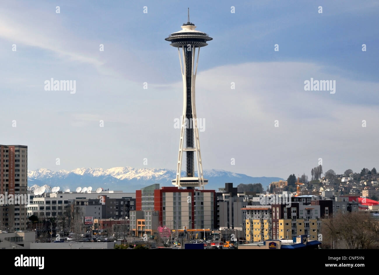 Vista de la Aguja Espacial de Seattle con ,Washington,, EE.UU. Foto de stock