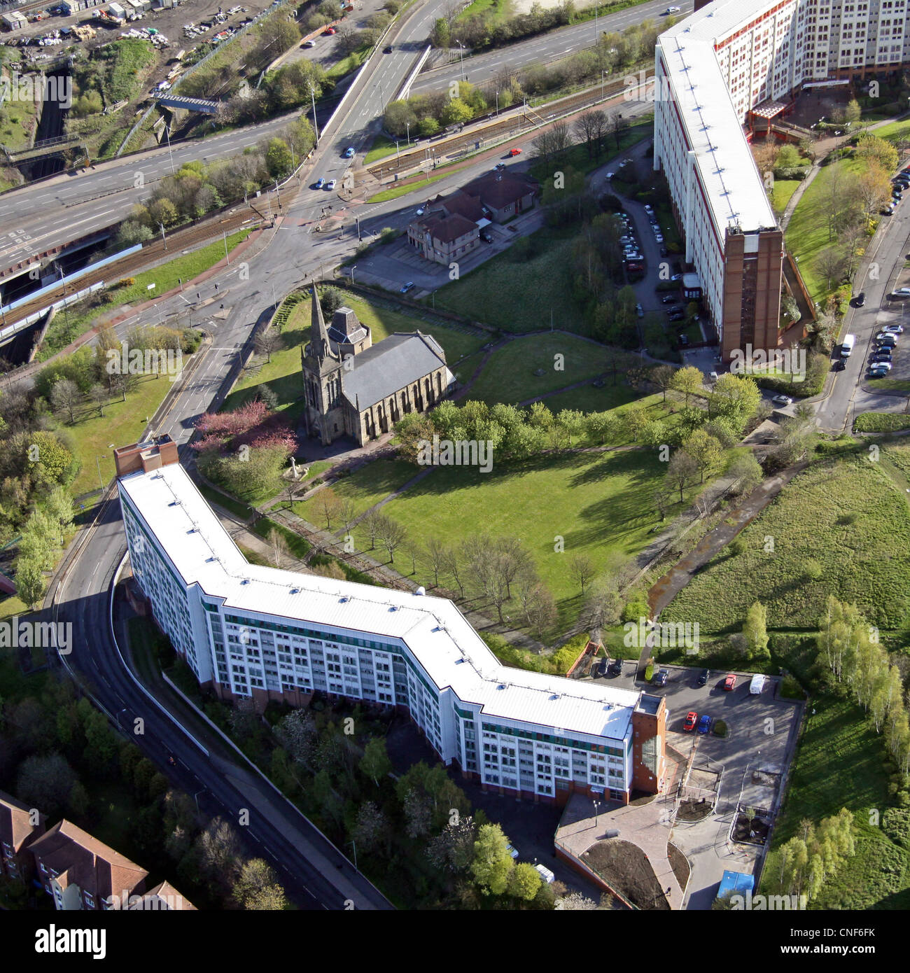 Imagen aérea de los pisos de Park Hill en Sheffield Foto de stock