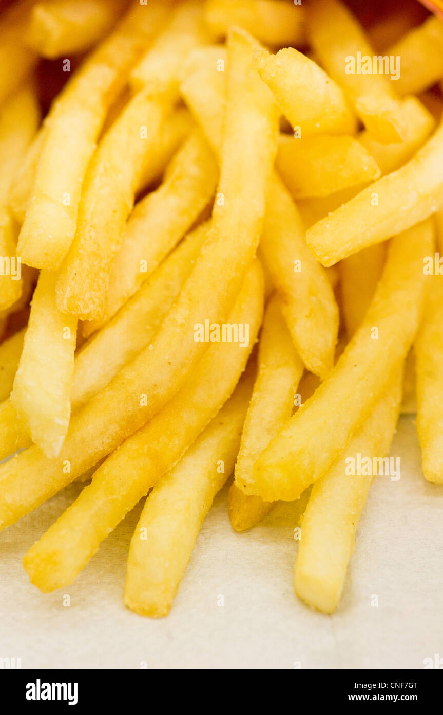 Primer plano de patatas fritas, patatas comida. Para los alimentos o conceptos de salud. Foto de stock