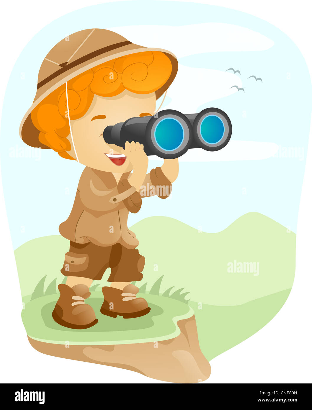 Ilustración de un niño usando un par de binoculares Fotografía de stock -  Alamy