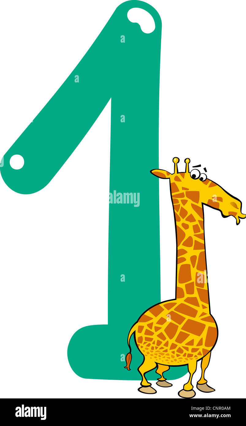 Ilustración de dibujos animados con el número uno y la jirafa Fotografía de  stock - Alamy