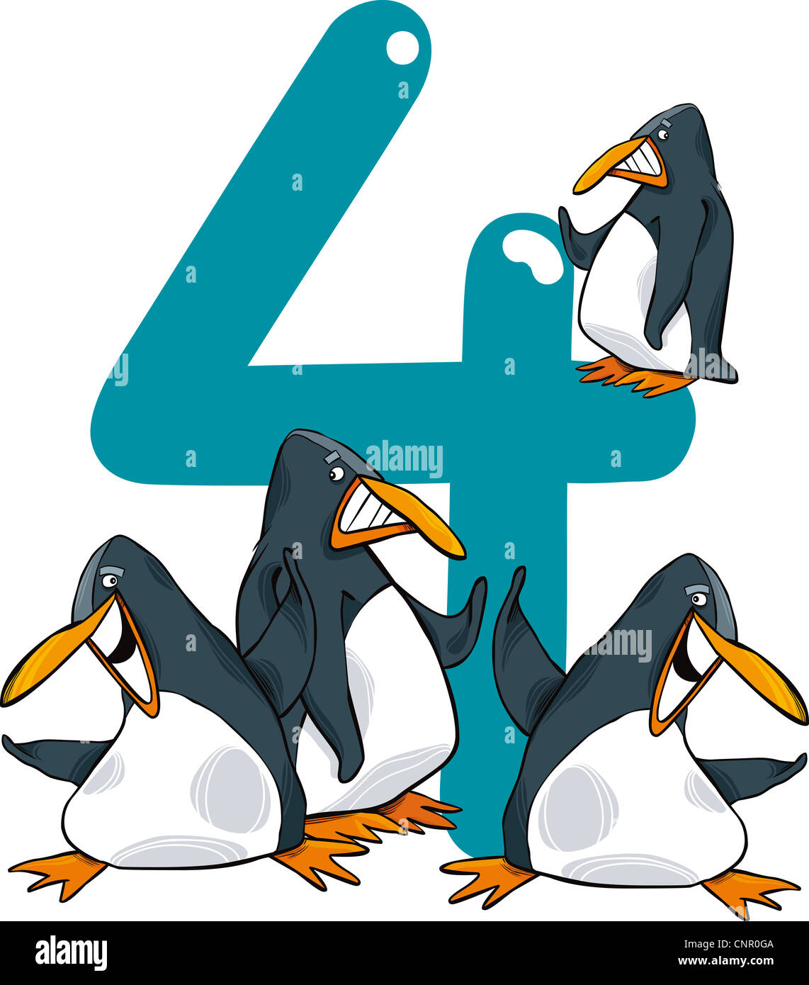Ilustración de dibujos animados con el número cuatro y pingüinos Fotografía  de stock - Alamy