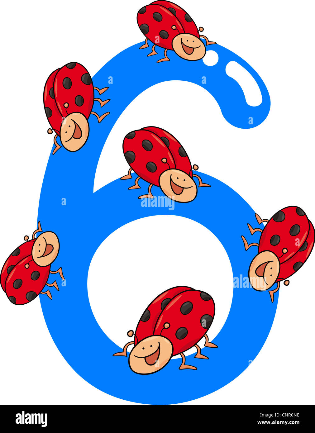 Ilustración de dibujos animados con el número 6 y la mariquita Fotografía  de stock - Alamy