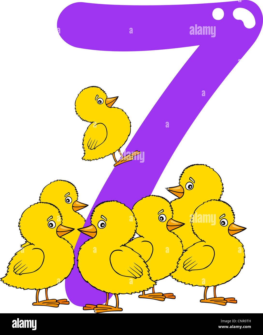 Ilustración de dibujos animados con el número siete y polluelos Fotografía  de stock - Alamy