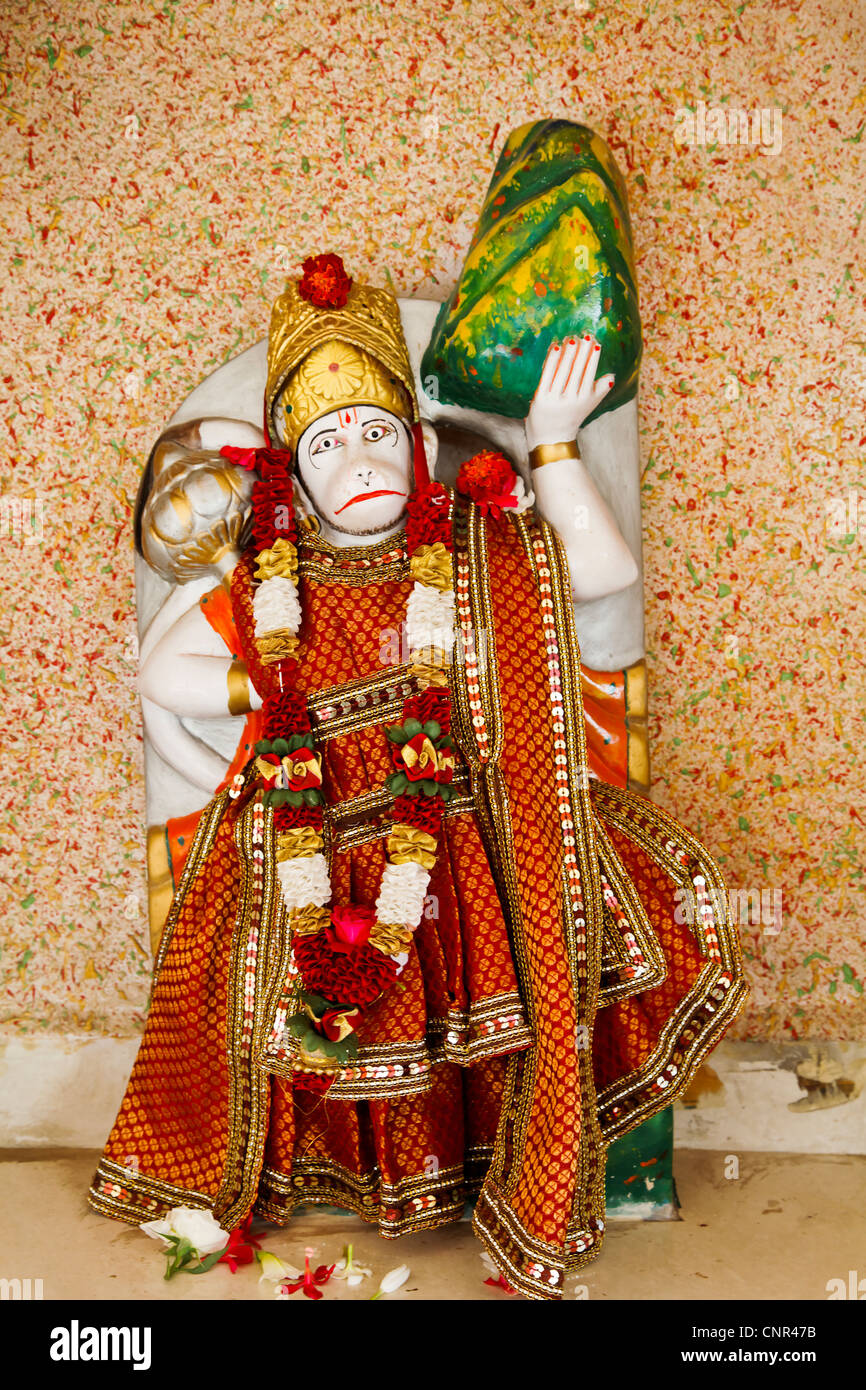 Hanuman idol en templo Dhatva adorado por los hindúes como el dios guerrero mono Foto de stock