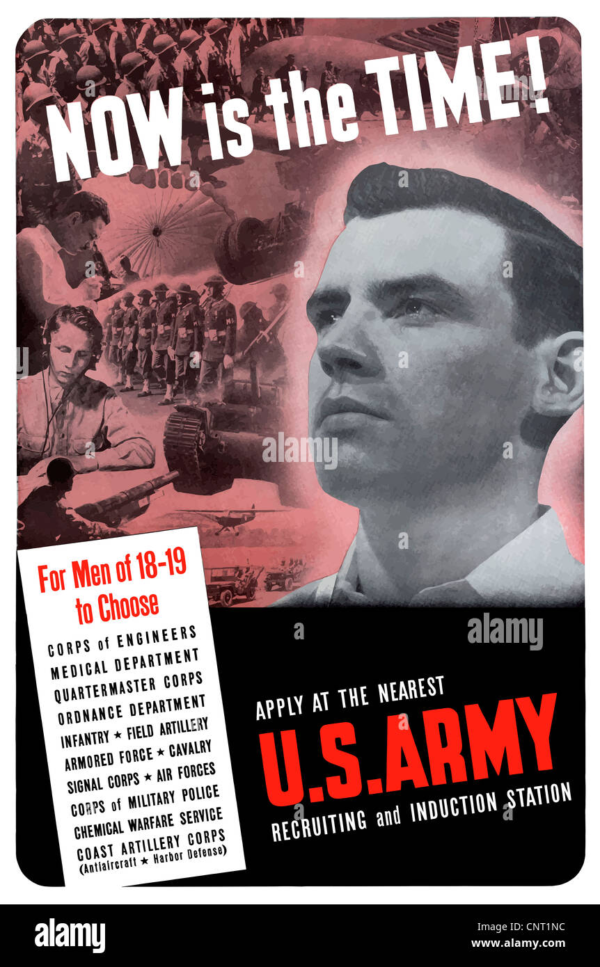 Este clásico de la II Guerra Mundial cartel presenta jóvenes capacitación para los militares. Foto de stock