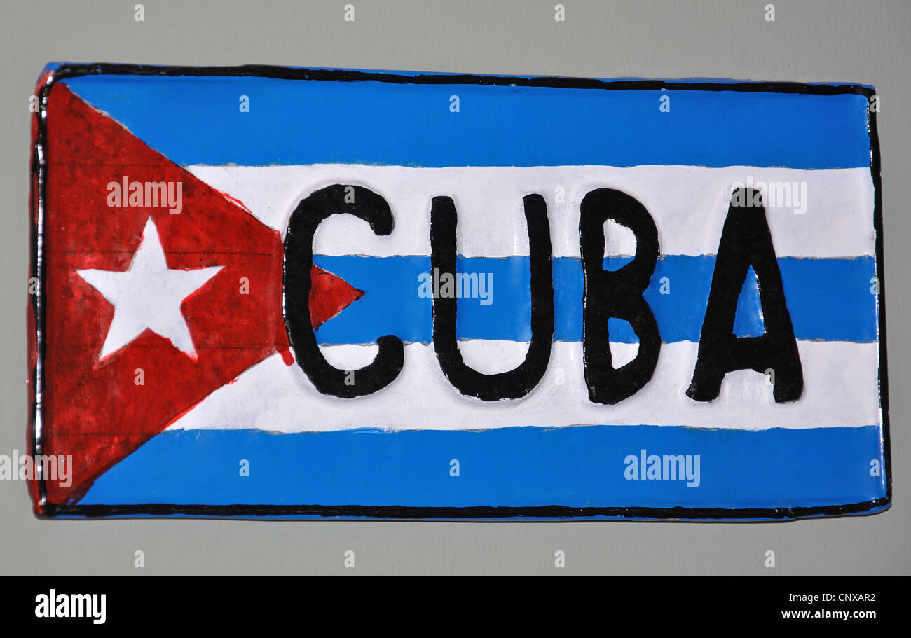 Cuba coche placa, La Habana Vieja, La Habana, Ciudad de La Habana, República de Cuba Foto de stock