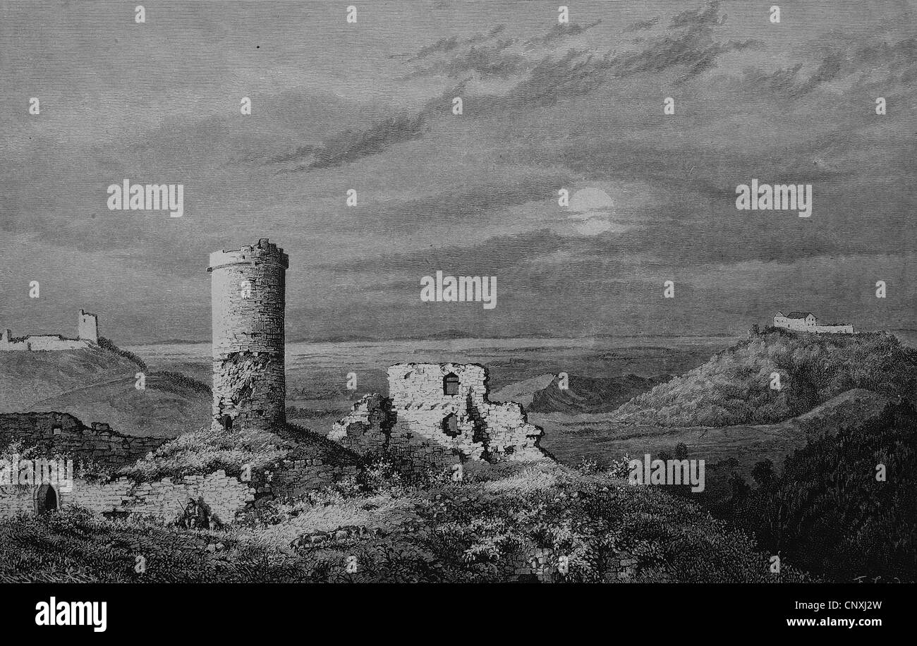 Drei Gleichen, un castillo medieval ensemble, Turingia, Alemania, histórico grabado, 1883 Foto de stock