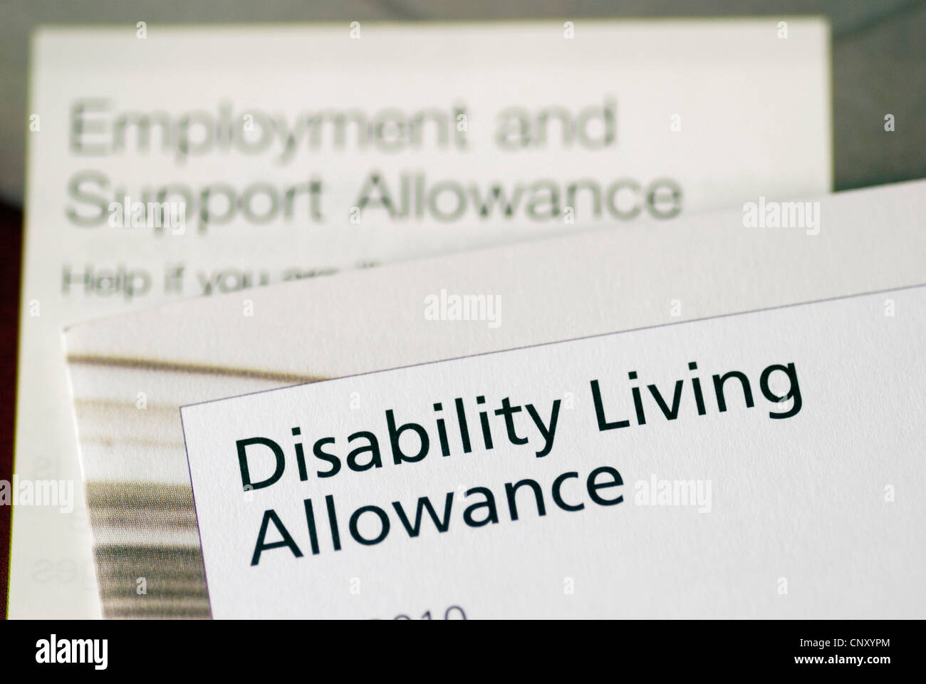 Gobierno británico folletos describiendo los beneficios disponibles para personas discapacitadas Foto de stock