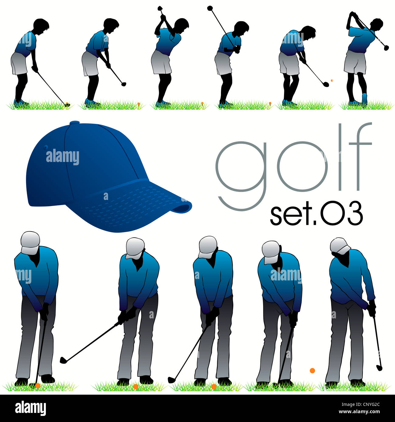 Los jugadores de golf siluetas Set Foto de stock