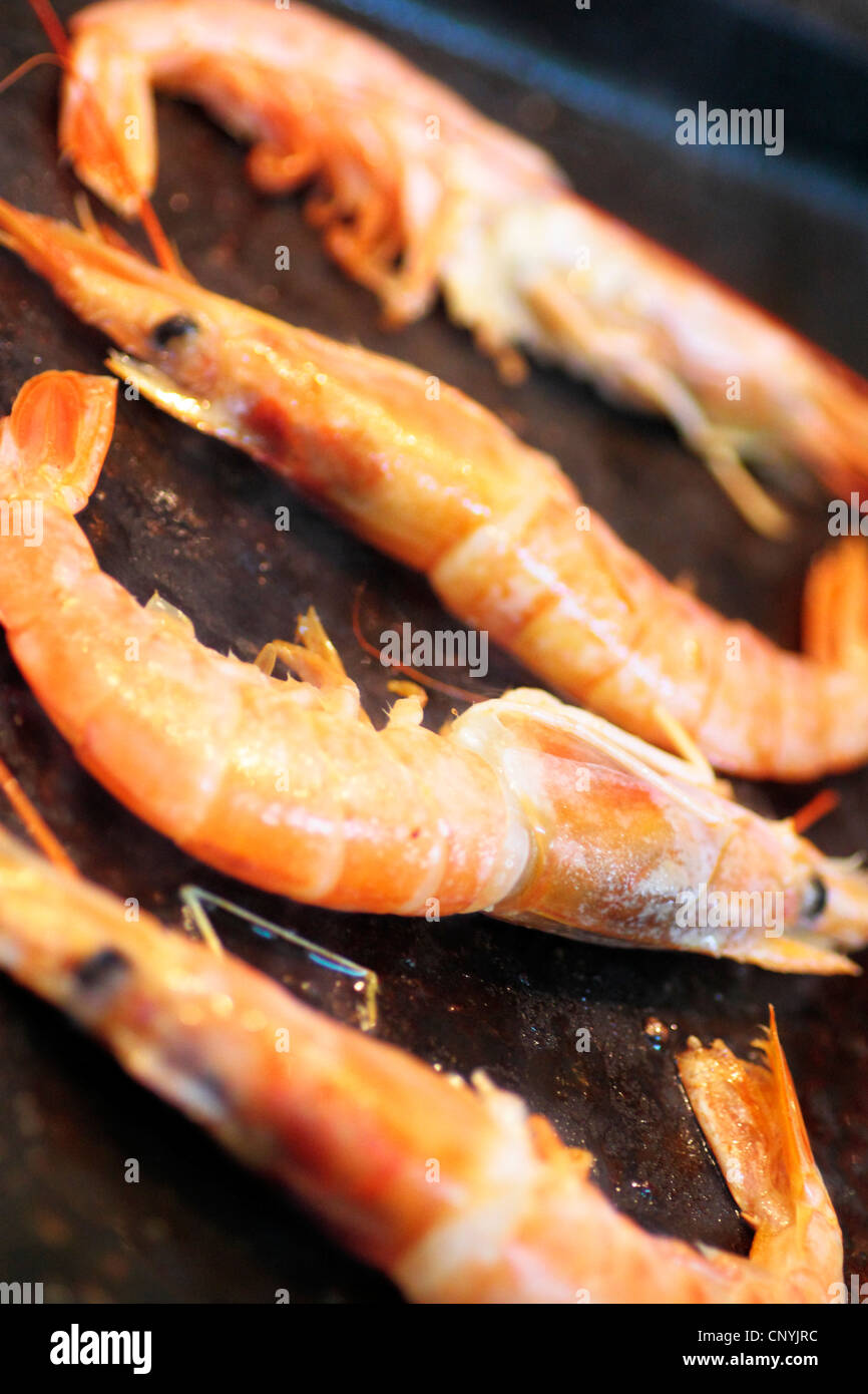 Mariscos, Comida, langostino, crustáceo, snack, cocina, naranja, fritos, preparados, ingrediente, placa, gourmet, delicioso, barbacoa, barbecu Foto de stock