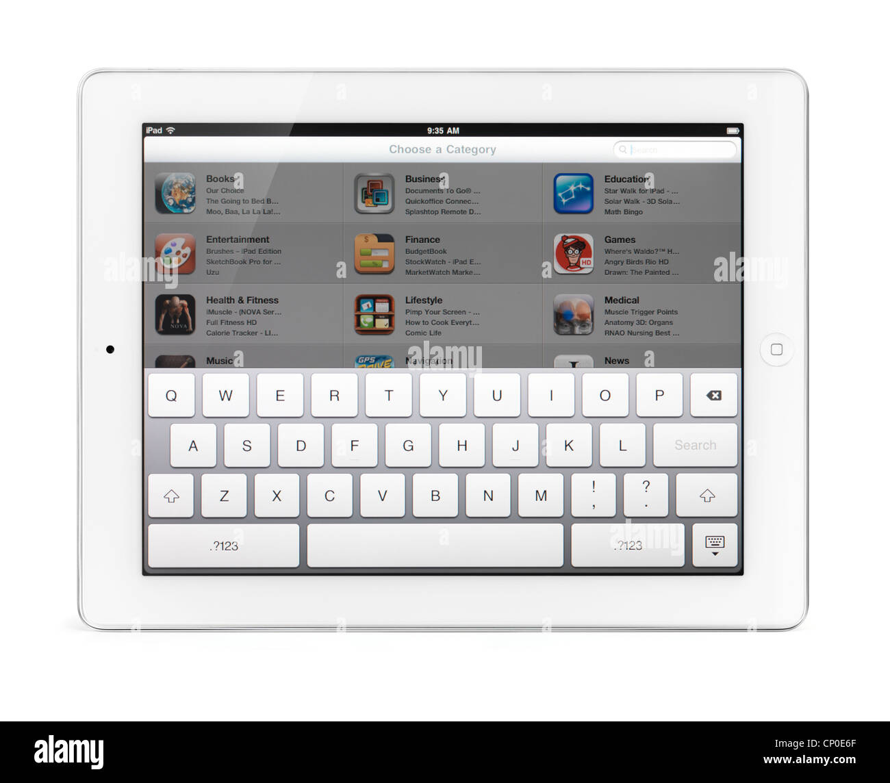 SIDA Lejos Cesta Teclado virtual en la pantalla táctil de Apple iPad tablet PC. Con trazado  de recorte aislado sobre fondo blanco Fotografía de stock - Alamy