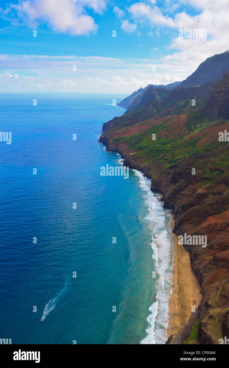 Helicóptero vistas costa Napali. Kauai, Hawai Foto de stock