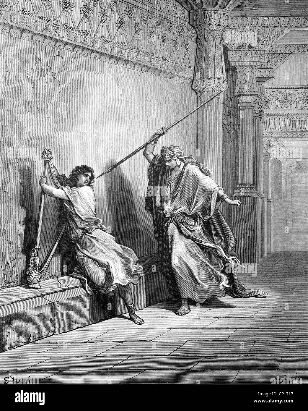 La religión, escenas bíblicas, 'Saul lanza su lanza después de David