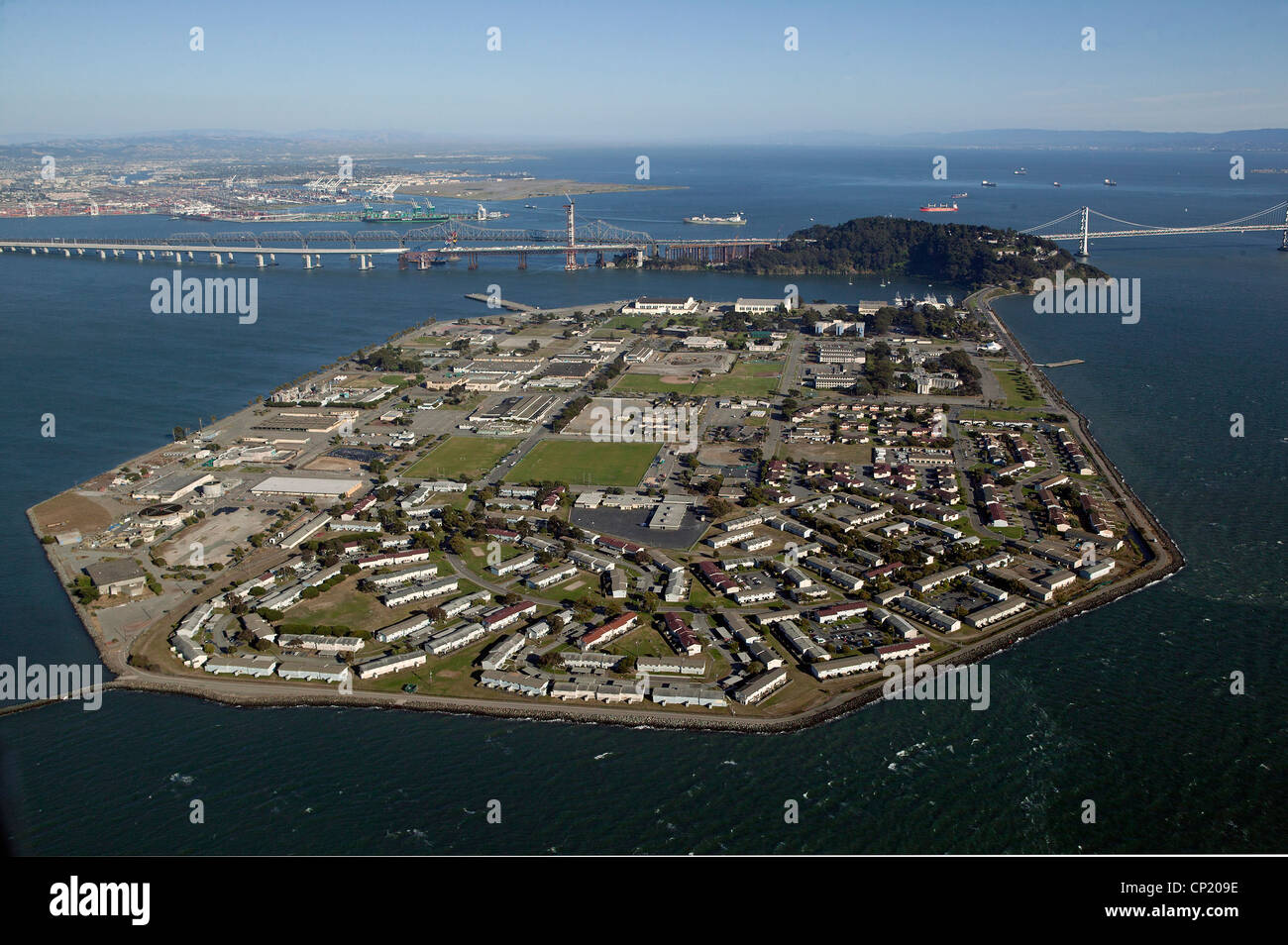 Fotografía aérea Treasure Island, San Francisco. Foto de stock